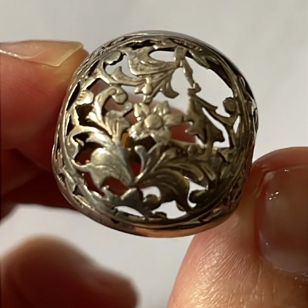 Sterling Silver .925 Filigree floral Dome Ring Vintage - Picture 7 of 10